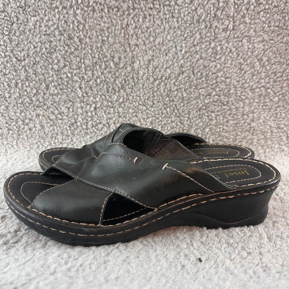 Josef Seibel Black Leather Crossover Wedge Comfort Sandals Shoes Womens EU 40